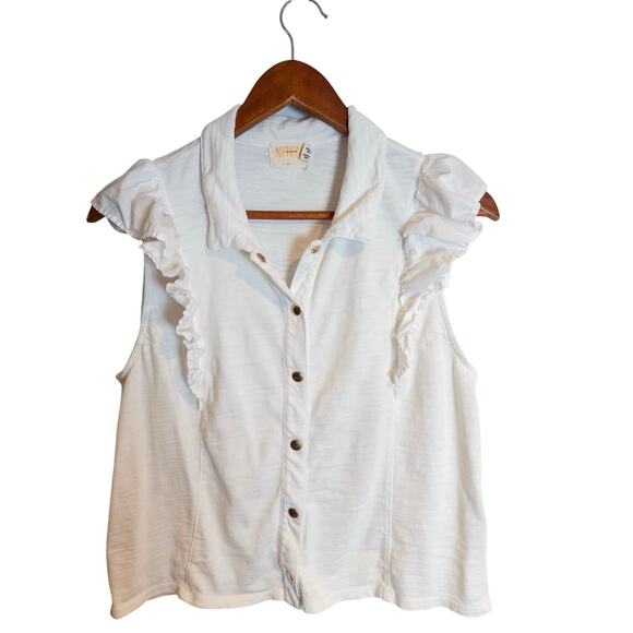 Nation LTD Archer Ruffled White Cotton Button Up Shirt Medium - Picture 5 of 10